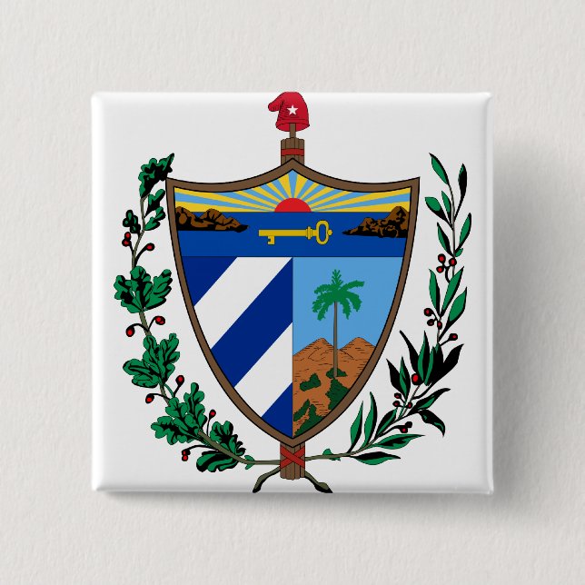 Cuba Coat of arms CU 2 Inch Square Button (Front)