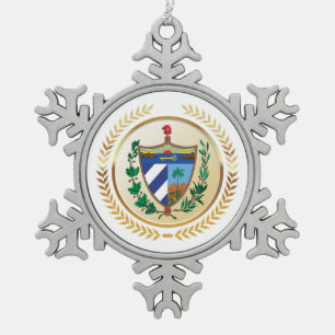 Cuba Coat of Arms Snowflake Pewter Christmas Ornament