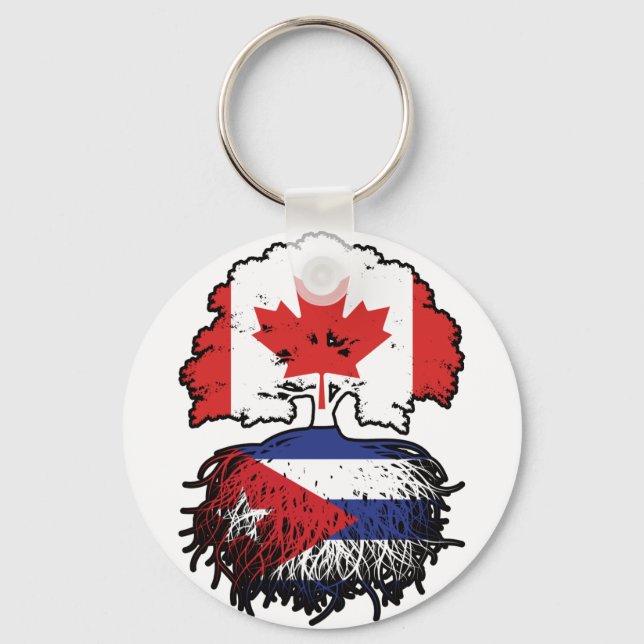 Cuba Cuban Canadian Canada Tree Roots Flag Keychain (Front)