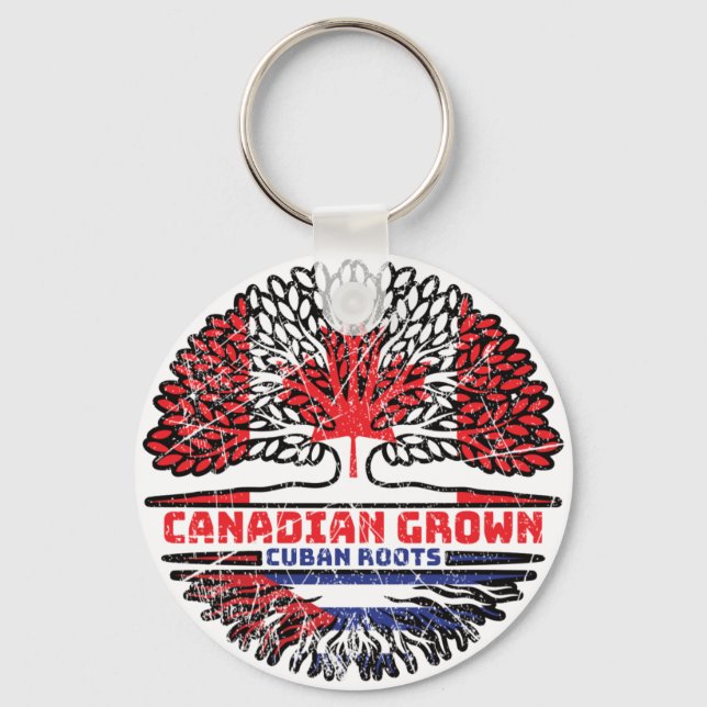 Cuba Cuban Canadian Canada Tree Roots Flag Keychain (Front)
