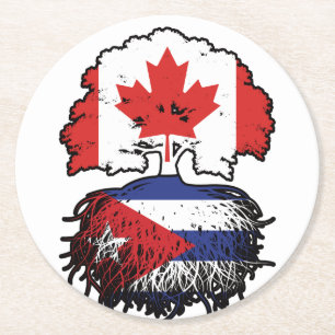 Cuba Cuban Canadian Canada Tree Roots Flag Round Paper Coaster