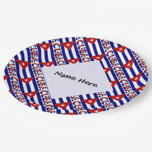 Cuba Cuban Flag Dark Blue Tiled Personalized  Paper Plate