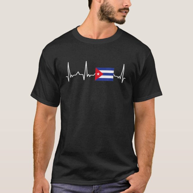 Cuba Cuban Flag Spaniard Cuban Heartbeat Ekg T-Shirt (Front)