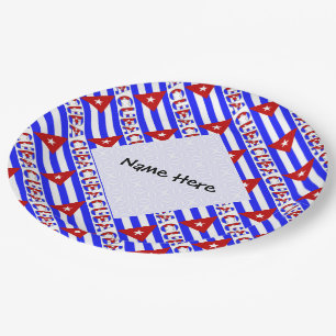 Cuba Cuban Flag Tiled Light Blue Personalized Name Paper Plate