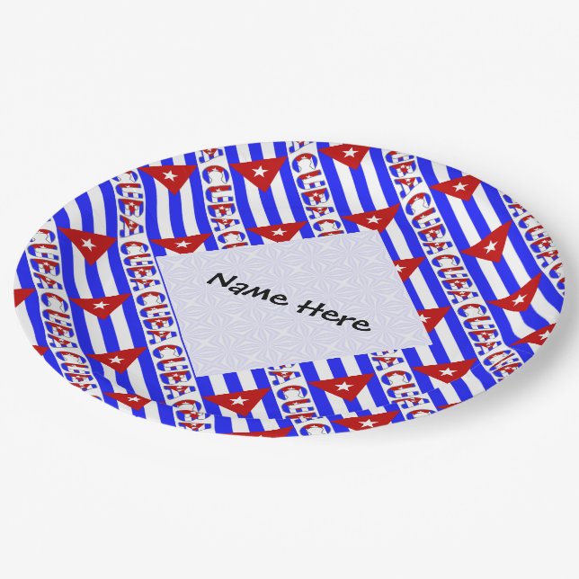 Cuba Cuban Flag Tiled Light Blue Personalized Name Paper Plate (Angled)