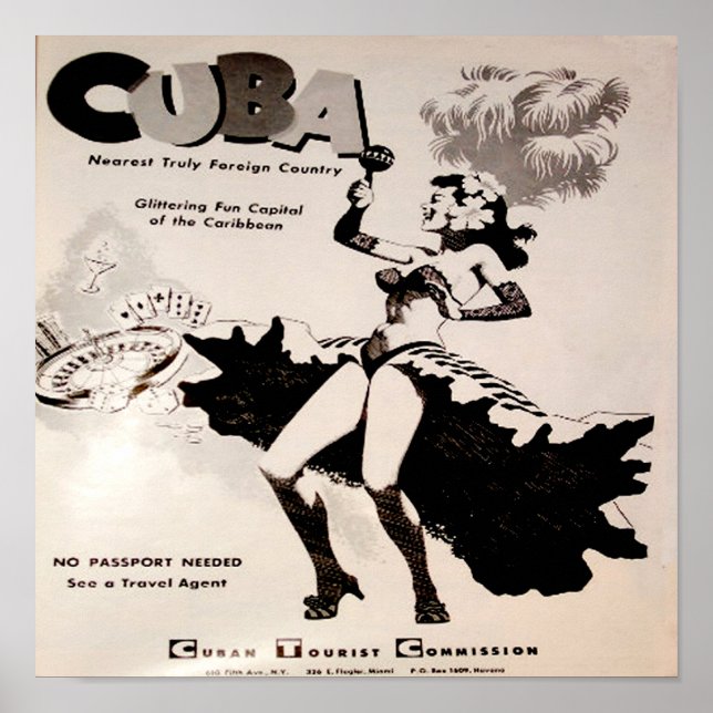 Cuba Dancing Lady Black & White 1958  12x12 Poster (Front)