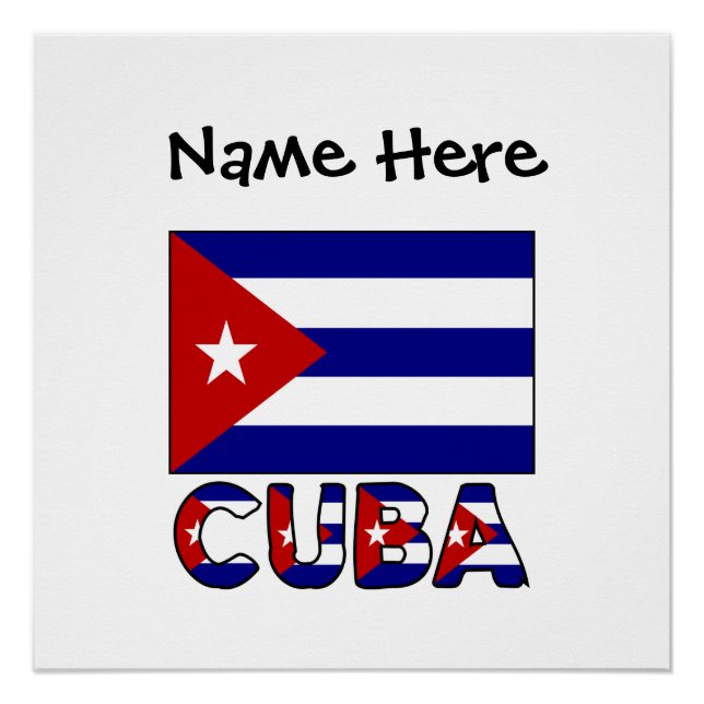 Cuba Dark Blue Cuban Flag Black Personalization  Poster (Front)