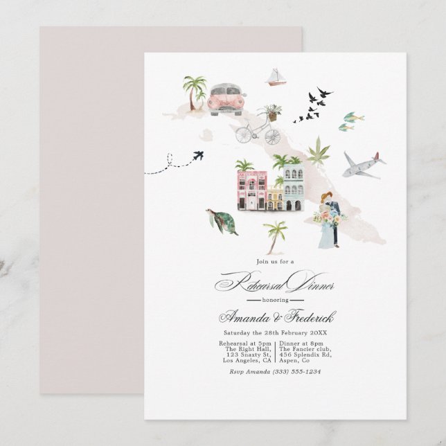 Cuba Destination Wedding Rehearsal Dinner Invitation (Front/Back)