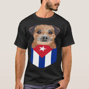 Cuba Flag Border Terrier Dog In Pocket T-Shirt