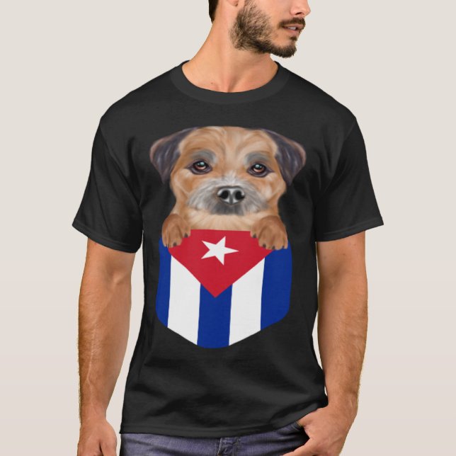 Cuba Flag Border Terrier Dog In Pocket T-Shirt (Front)
