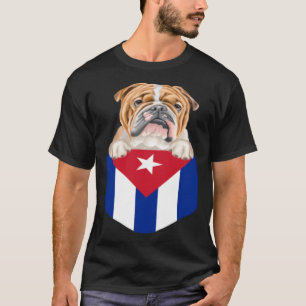 Cuba Flag Bulldog Dog In Pocket T-Shirt
