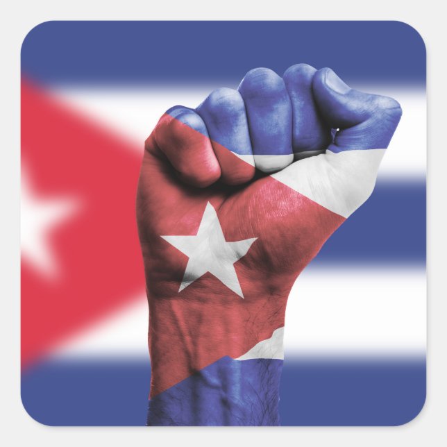 Cuba Flag Fist Square Sticker (Front)