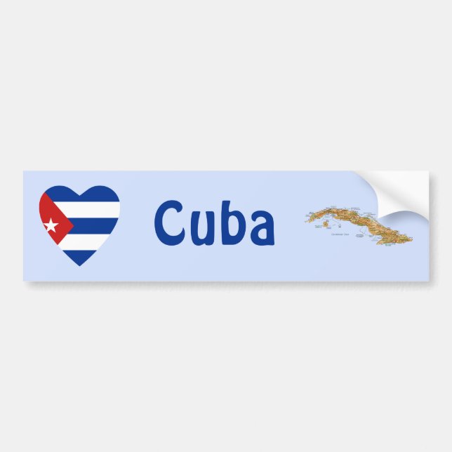 Cuba Flag Heart + Map Bumper Sticker (Front)