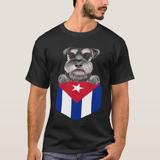Cuba Flag Miniature Schnauzer Dog In Pocket T-Shirt (Front)