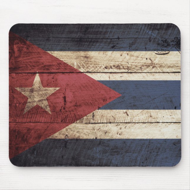 Cuba Flag on Old Wood Grain Mouse Pad (Front)
