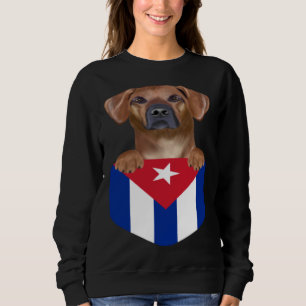 Cuba Flag Rhodesian Ridgeback Dog In Pocket Sweatshirt