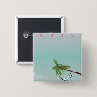 Cuba Hammock Vintage style vacation print. 2 Inch Square Button