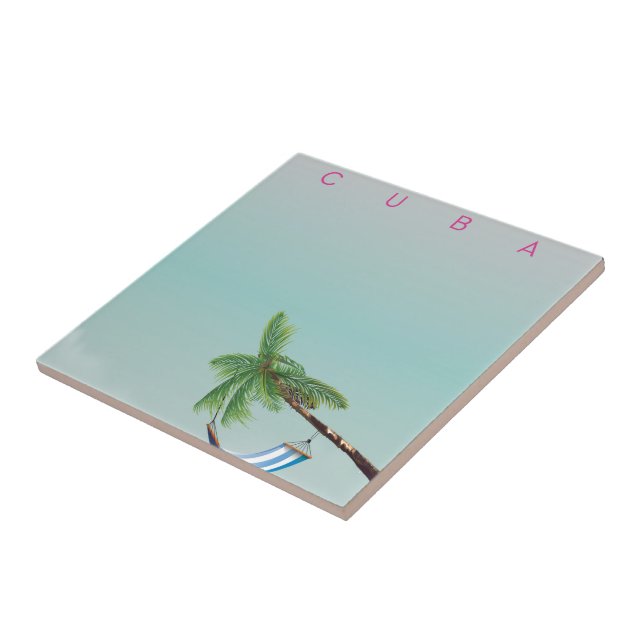 Cuba Hammock Vintage style vacation print. Tile (Side)
