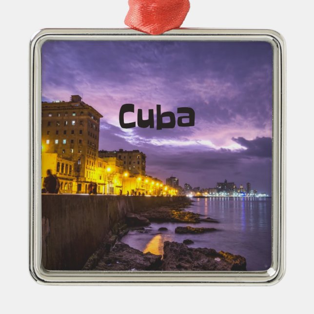 Cuba Havana Shoreline Citylights At Night Metal Ornament (Front)