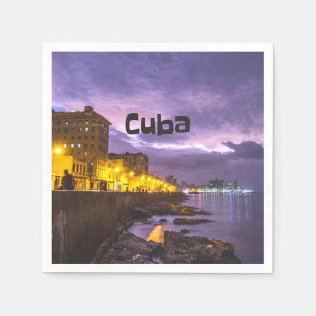 Cuba Havana Shoreline Citylights At Night Napkin (Front)