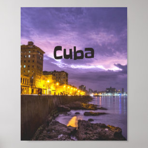 Cuba Havana Shoreline Citylights At Night Poster