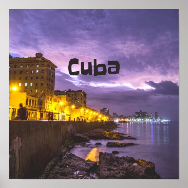 Cuba Havana Shoreline Citylights At Night Poster (Front)