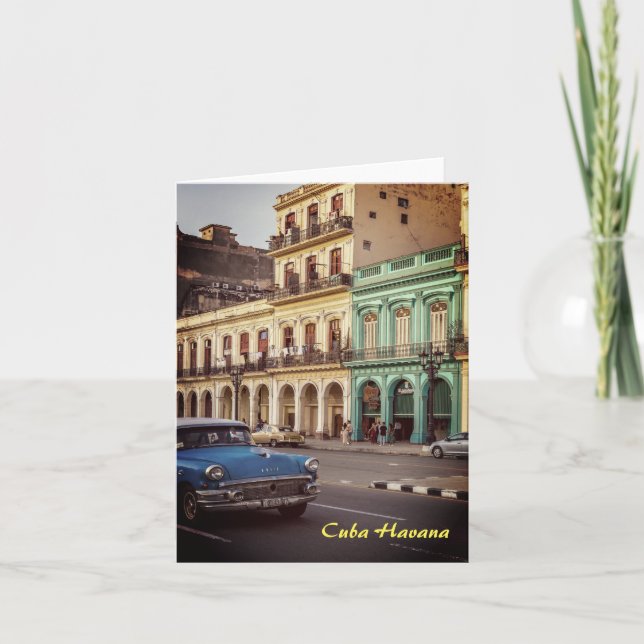 Cuba Havana Vintage Classic Car Cityscape Note Card (Front)