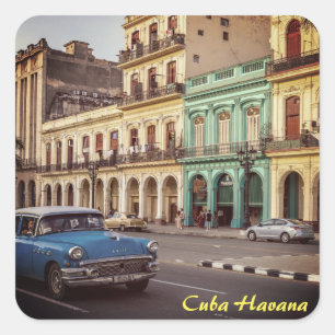 Cuba Havana Vintage Classic Car Cityscape Square Sticker