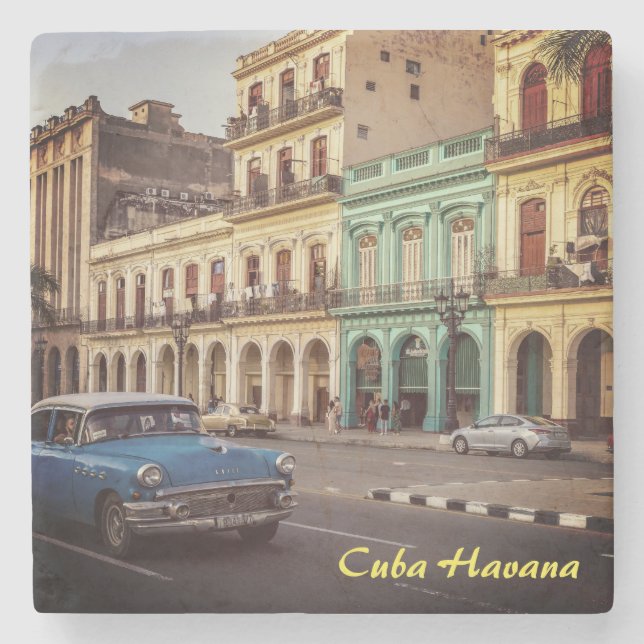 Cuba Havana Vintage Classic Car Cityscape Stone Coaster (Front)