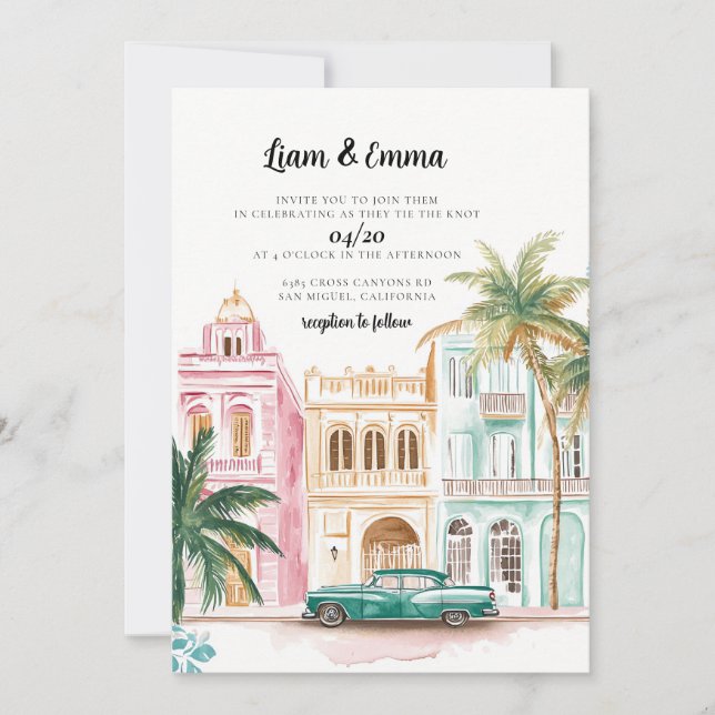 Cuba Havana Vintage Wedding Invitation (Front)