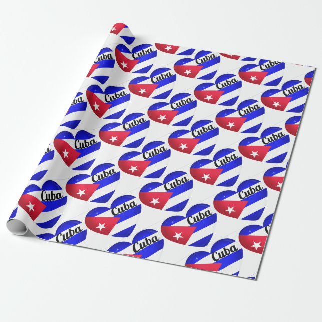 Cuba Heart Flag Wrapping Paper (Unrolled)