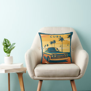 Cuba Illustration Throw Pillow