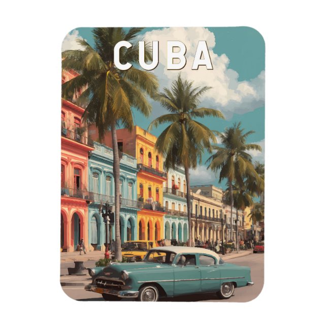 Cuba Illustration Travel Art Vintage Magnet (Vertical)