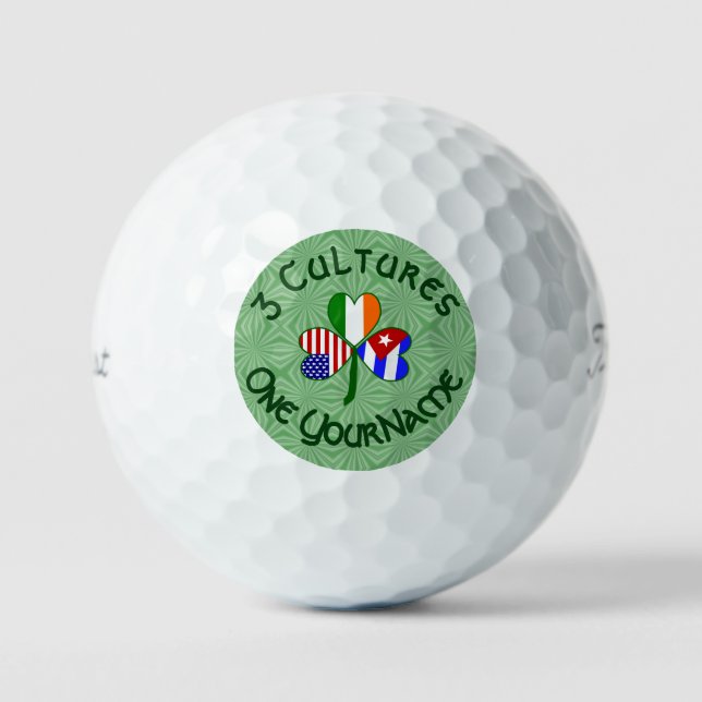Cuba Ireland USA Shamrock Flag Personalized  Golf Balls (Front)