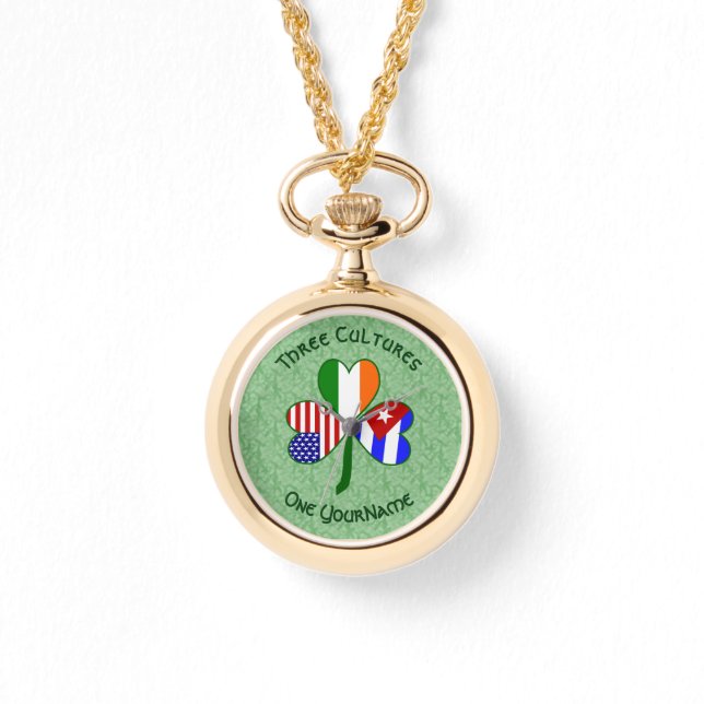 Cuba Ireland USA Shamrock Flag Personalized  Watch (Front)