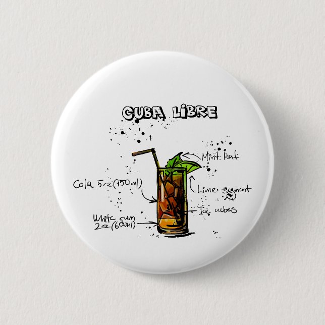 Cuba Libre Cocktail 2 Inch Round Button (Front)