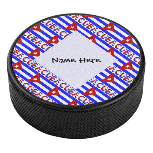 Cuba Light Cuban Flag Tiled Personalized Name  Hockey Puck