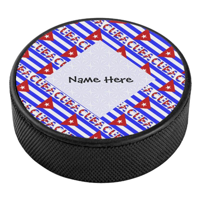 Cuba Light Cuban Flag Tiled Personalized Name  Hockey Puck (3/4)