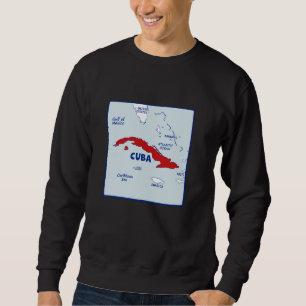 Cuba Map in flag colours. Surrounding countries & Sweatshirt