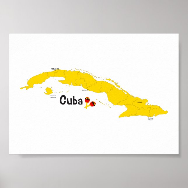 Cuba Map with Maracas Poster (Front)
