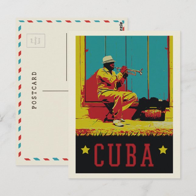 Cuba Musicien typique des Caraïbes La Havane Carte (Devant / Derrière)