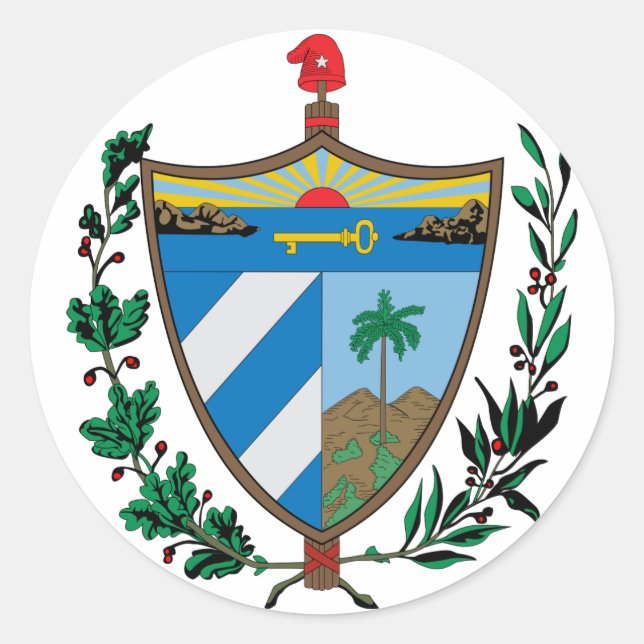 Cuba Official Coat Of Arms Heraldry Symbol Classic Round Sticker (Front)