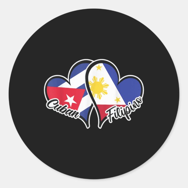 Cuba Philippines Flag Heart Half Cuban Half Filipi Classic Round Sticker (Front)