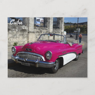 Cuba, Pink White Classic Car Postcard