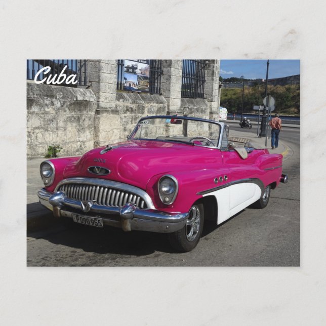 Cuba, Pink White Classic Car Postcard (Front)