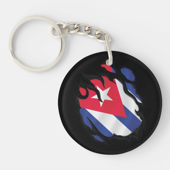 Cuba Ripped Flag Keychain (Front)