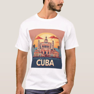 Cuba Seaside Palace at Sunset With Palm Trees T-Shirt