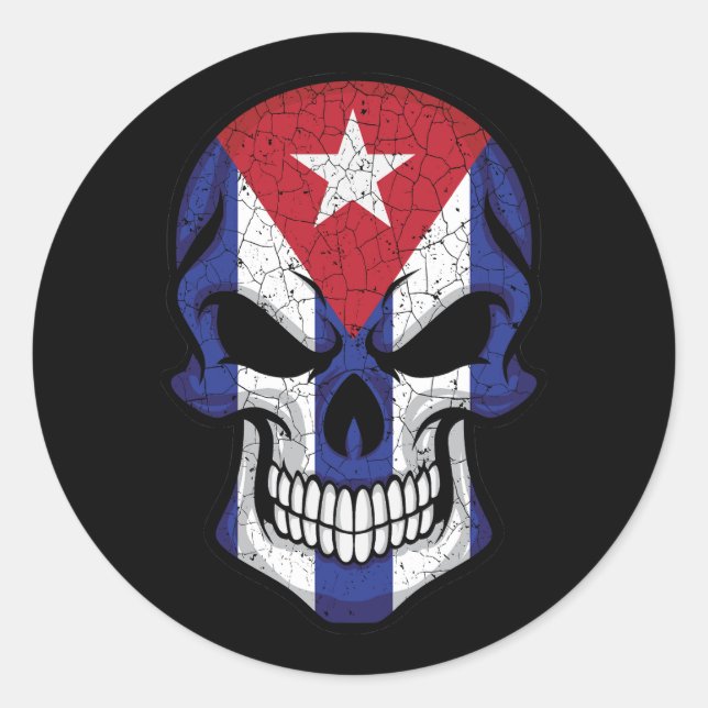 Cuba Smiling Skull Flag Classic Round Sticker (Front)