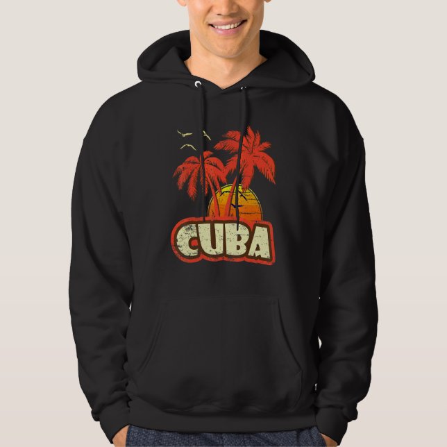 Cuba Summer Palm Trees 80s Beach Sunset Hoodie (Front)