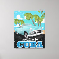 Cuba vintage car travel poster